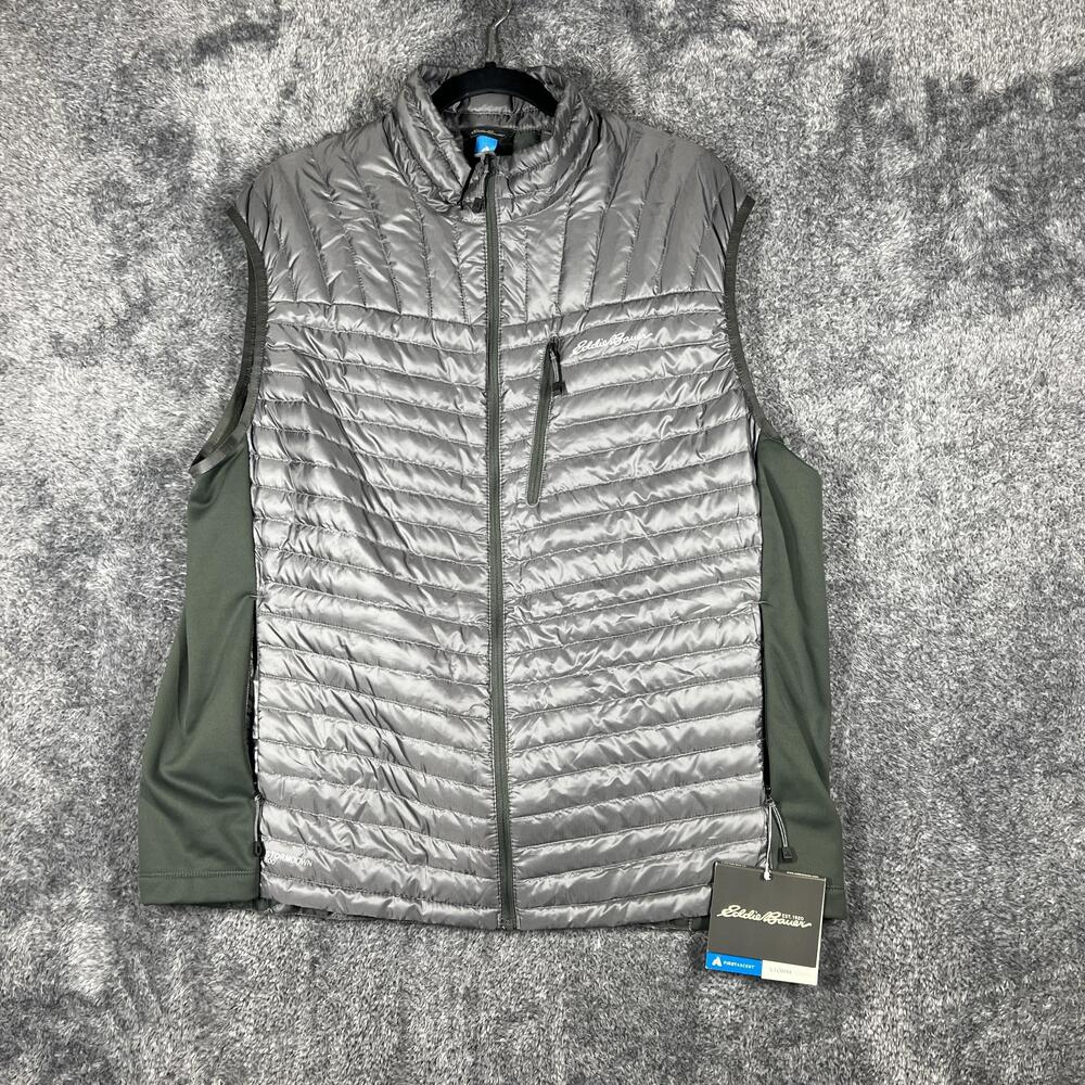 Eddie Bauer Vest Mens XL Gray Puffer Insulated Downtek StormDown 800 Full Zip